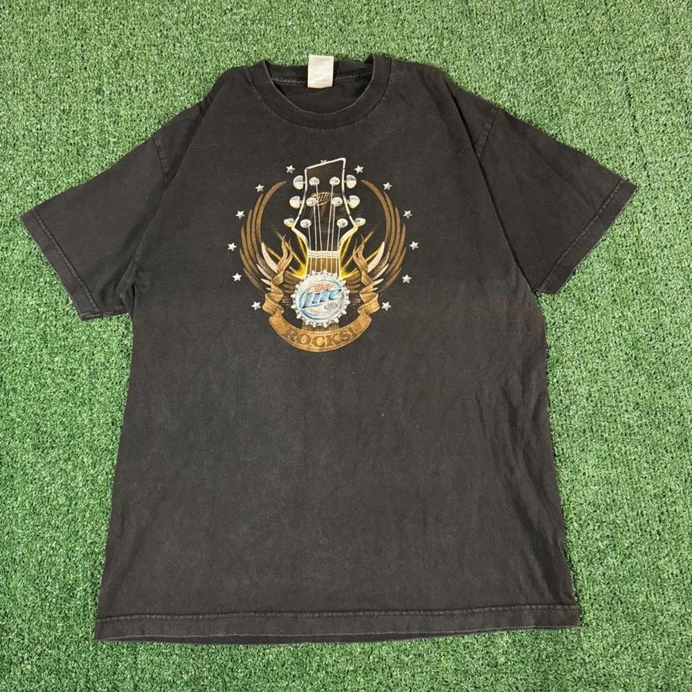 Miller Lite Rocks Guitar Graphic Tee Black Allstyle Large Mens